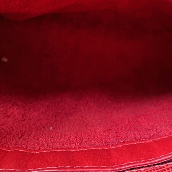 Donna Karan New York Vintage Cosmetic Bag with Terry Cloth Lining Red Leather. - Picture 5 of 9